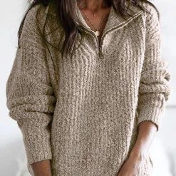 Levency Zipper Stand Collar Sweater New In