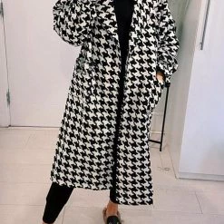 Levency New In Houndstooth Lapel Woolen Coat