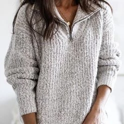 Levency Zipper Stand Collar Sweater New In