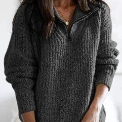 Levency Zipper Stand Collar Sweater New In