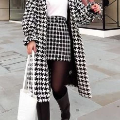 Levency New In Houndstooth Lapel Woolen Coat