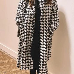 Levency New In Houndstooth Lapel Woolen Coat