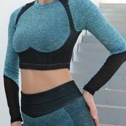 Levency New In Color Block Crop T Shirt Leggings Set
