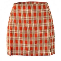 Levency New In Plaid Slit Mini Skirts