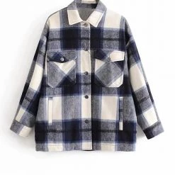 Levency Plaid Button Pockets Coat