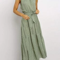 Levency New In Print Belted Sleevelss Maxi Dress
