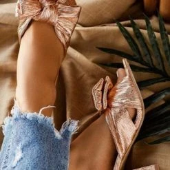 Levency Metal Feeling Bow High Heel Slipper New In