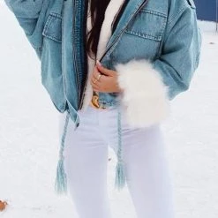 Levency Detachable Fuzzy Faux Fur Collar Denim Coat New In 53 Levency Detachable Fuzzy Faux Fur Collar Denim Coat New In