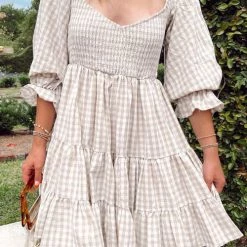 Levency New In Smocked Gingham Babydoll Dress