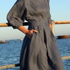 Levency Solid Linen Half Sleeve Dress New In