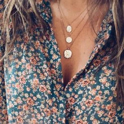 Levency Print Button Long Sleeve Blouse