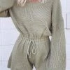 Levency O Neck Puff Long Drawstring Sweater Romper