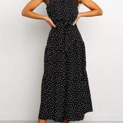 Levency New In Print Belted Sleevelss Maxi Dress