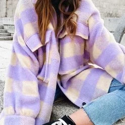 Levency Plaid Button Pockets Coat