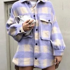 Levency Plaid Button Pockets Coat