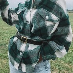 Levency Plaid Button Pockets Coat