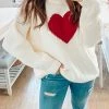 Levency New In Red Heart O Neck Sweater