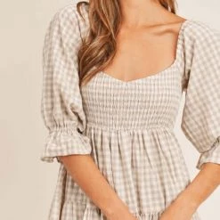 Levency New In Smocked Gingham Babydoll Dress
