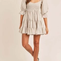 Levency New In Smocked Gingham Babydoll Dress