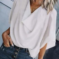 Levency New In Drape V Neck Bell Sleeve Blouse