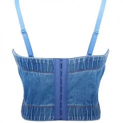 Levency Rhinestone Elastic Denim Top New In