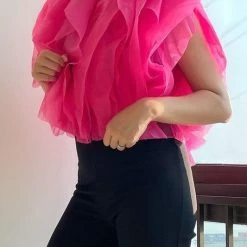 Levency New In Ruffled Feathers Sleeveless Tulle Top