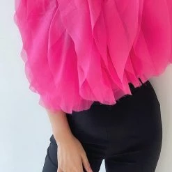Levency New In Ruffled Feathers Sleeveless Tulle Top