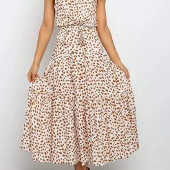 Levency New In Print Belted Sleevelss Maxi Dress