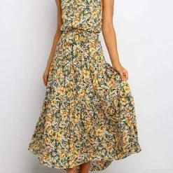 Levency New In Print Belted Sleevelss Maxi Dress