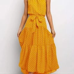 Levency New In Print Belted Sleevelss Maxi Dress