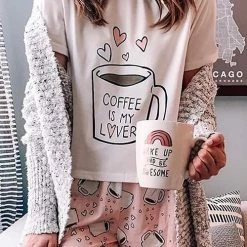 Levency Print Short Sleeve Drawstring Short Set New In