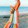 Levency New In Rainbow Stripe Backless Slip Maxi Dress