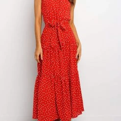 Levency New In Print Belted Sleevelss Maxi Dress