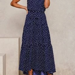 Levency New In Print Belted Sleevelss Maxi Dress