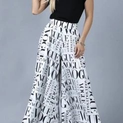 Levency New In College Print High Waist Wide Leg Pants