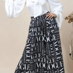 Levency New In College Print High Waist Wide Leg Pants
