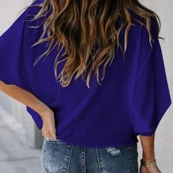 Levency New In Drape V Neck Bell Sleeve Blouse