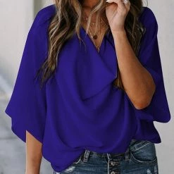 Levency New In Drape V Neck Bell Sleeve Blouse