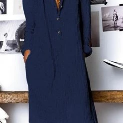 Levency Linen Button Pockets Long Sleeve Dress 5 Levency Linen Button Pockets Long Sleeve Dress