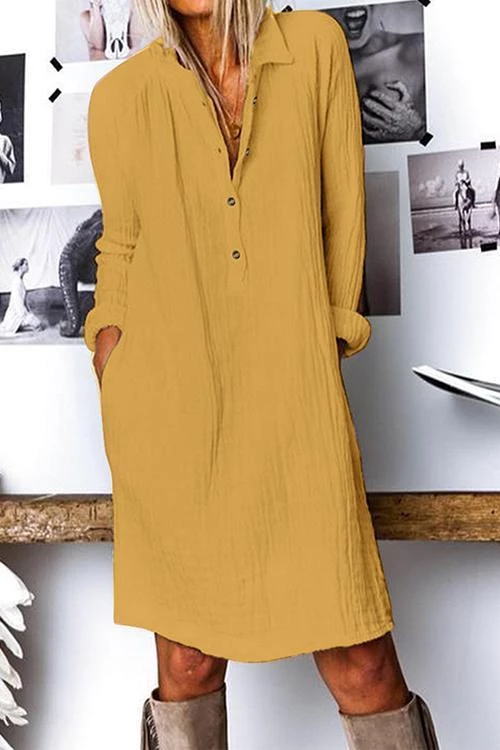 Levency Linen Button Pockets Long Sleeve Dress 2 Levency Linen Button Pockets Long Sleeve Dress