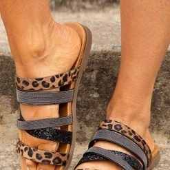 Levency New In Leopard Sequins Round Toe Flat Slippers