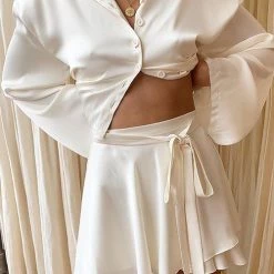 Levency Button Flares Sleeve Skirts Set New In