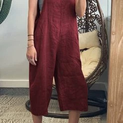 Levency Solid Pockets Loose Capri Overall New In