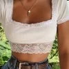 Levency Lace Patchwork Square Neck Crop T Shirt New In