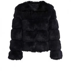 Levency Layer O Neck Faux Fur Coat
