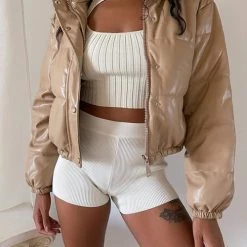 Levency New In Faux Leather Puffer Jacket