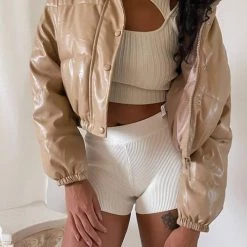 Levency New In Faux Leather Puffer Jacket