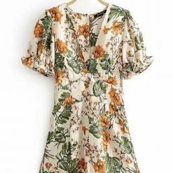 Levency New In Flower Print Deep V Neck Backless Romper