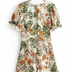 Levency New In Flower Print Deep V Neck Backless Romper