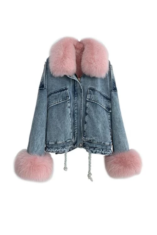 Levency Detachable Fuzzy Faux Fur Collar Denim Coat New In 37 Levency Detachable Fuzzy Faux Fur Collar Denim Coat New In
